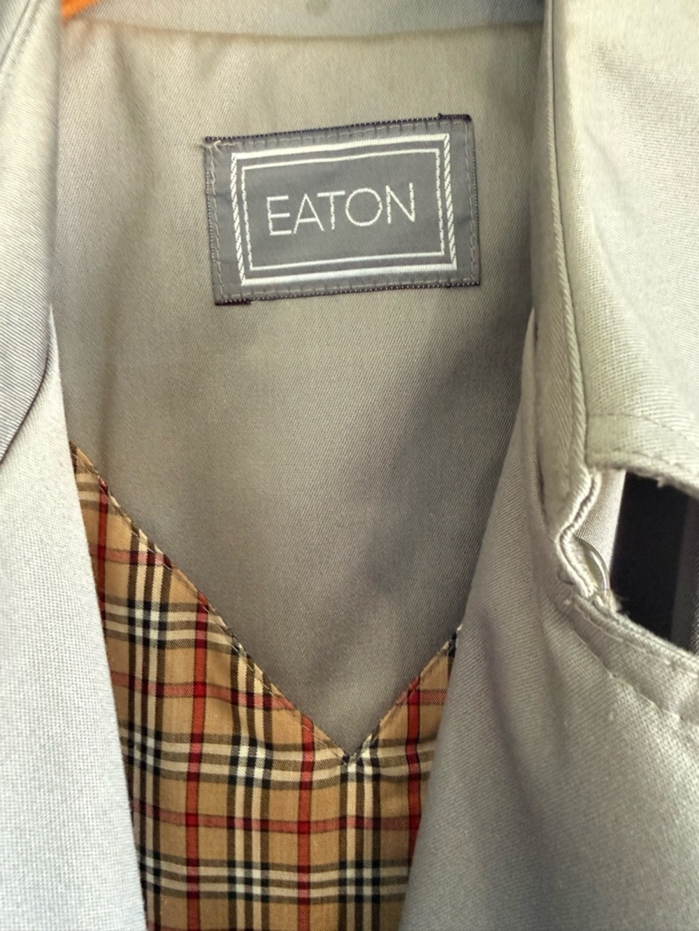 Eaton Vintage Grey Trench Coat - Classic Double-Breasted with Plaid Lining - Picture 2 of 11
